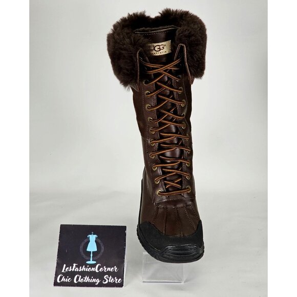 UGG Adirondack Women's Brown Leather & Fur Tall Lace-Up Boots Size 6 313 - Picture 13 of 15
